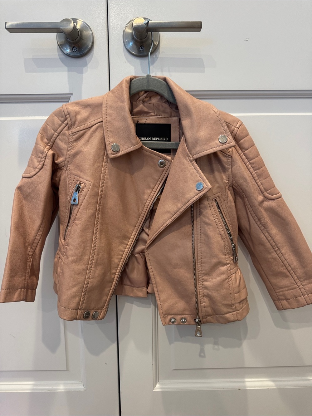 Urban Republic Girls' Blush Pink Faux Leather Biker Jacket
